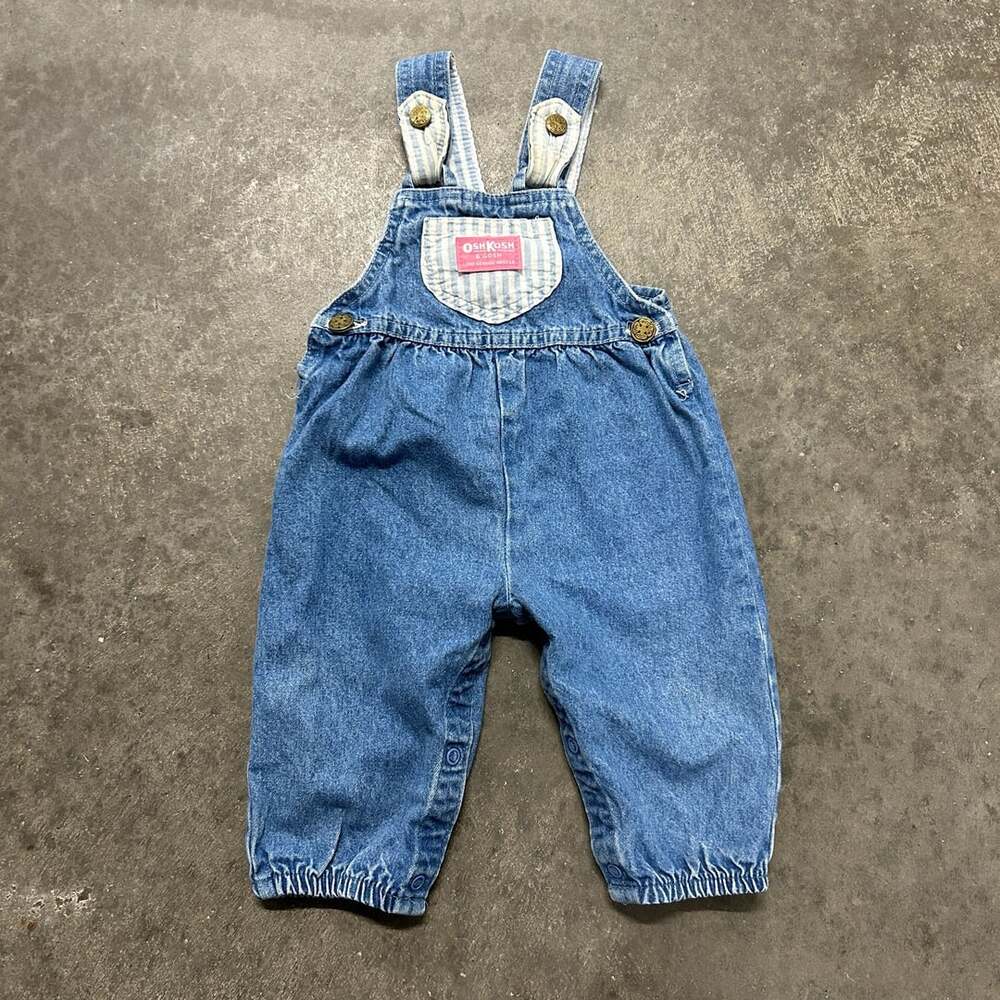 OshKosh B'Gosh Denim Overalls Size 12M Blue Striped Pocket